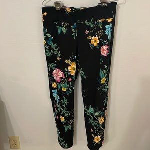 Zac & Rachel Rayon Blend Pull-On Pants, Fun Tropical Print on Black Background